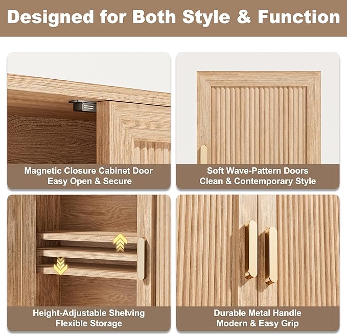 INNOD Bathroom Storage Cabinet, Over The Toilet Storage Cabinet, Medicine Cabinet with Adjustable Wood Shelf & Doors for Laundry Room & Kitchen & Living Room (Natural Oak)