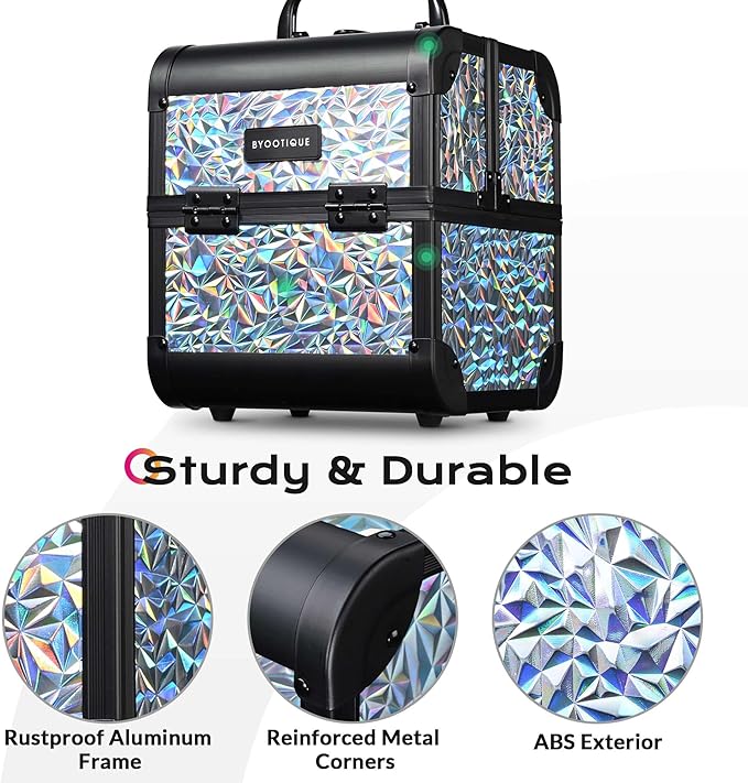 BYOOTIQUE Makeup Train Case Kit with Cube Case Cosmetic Organizer Mermaid Silver