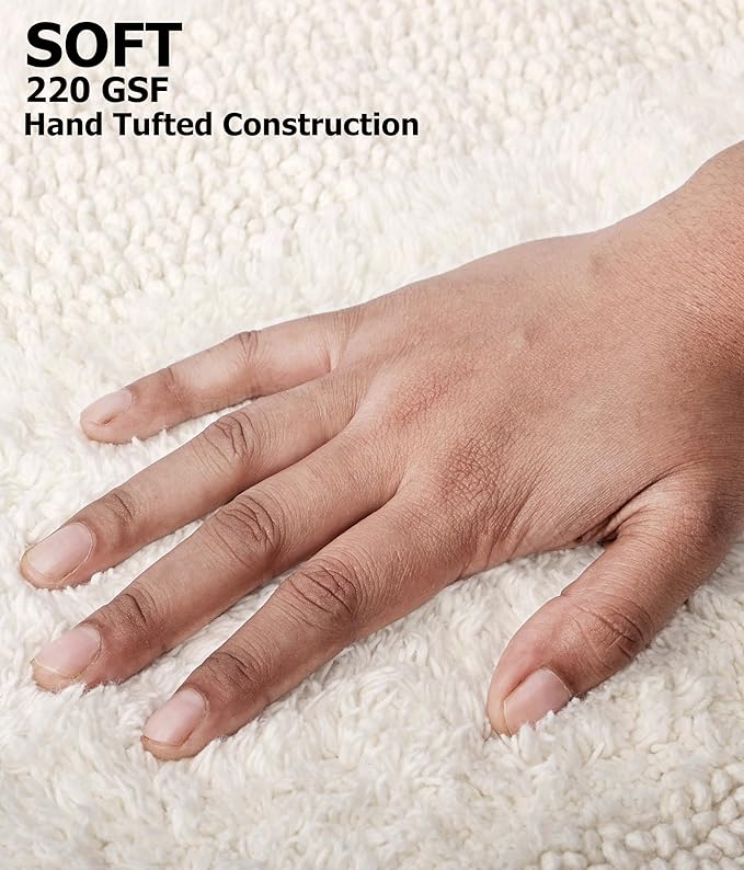 COTTON CRAFT Luxurious Bath Mat Rug - Set of 2 Reversible Heavyweight Step Out Bath Mats for Bathroom Floor, Tub and Shower - Pure Cotton Soft Plush Absorbent Tufted Racetrack Mat - 17 x 24 in - Ivory