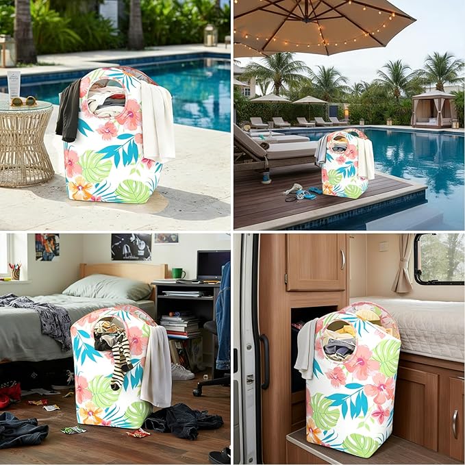 Large Capacity 47L Laundry Hamper, Foldable Waterproof Storage Basket with Soft Handle, Portable Collapsible Laundry Bag for Home Dorm Camping and Car Use