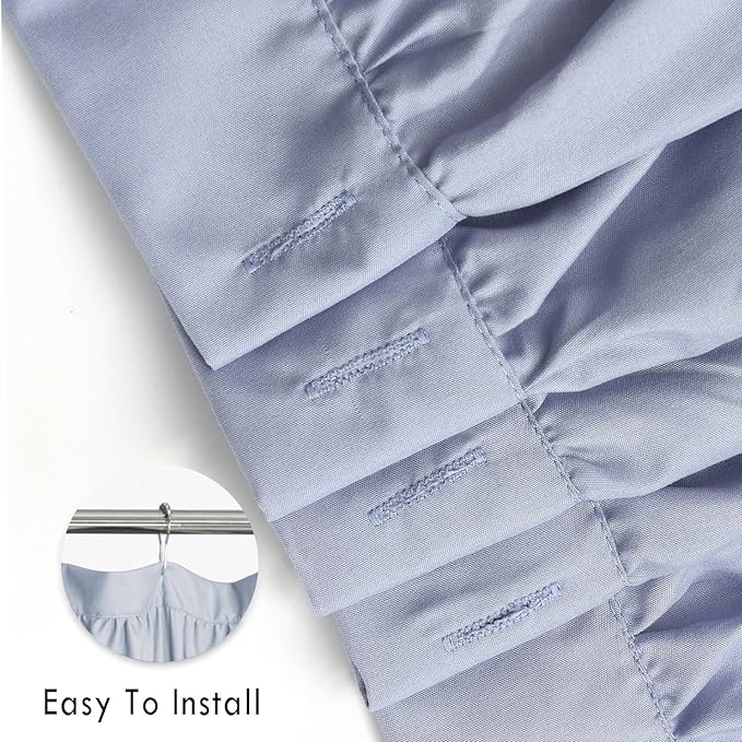 Fog Blue Ruffle Shower Curtain 72“ W x 84” H, Vintage Handcrafted Bow Tie Bath Curtain for Master Bathroom, Ruched Microfiber Bathroom Curtain with 12 Buttonholes (LQ-10)