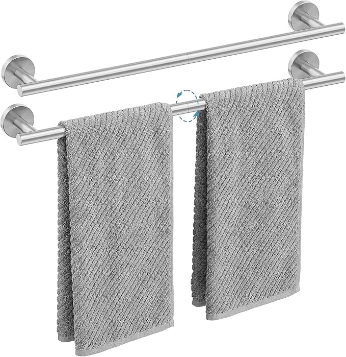 Brushed Nickel Towel Bar, 24 Inch Towel Rack for Bathroom Wall-Mounted, SUS304 Stainless Steel, Total Length 26 Inch 2 Pack