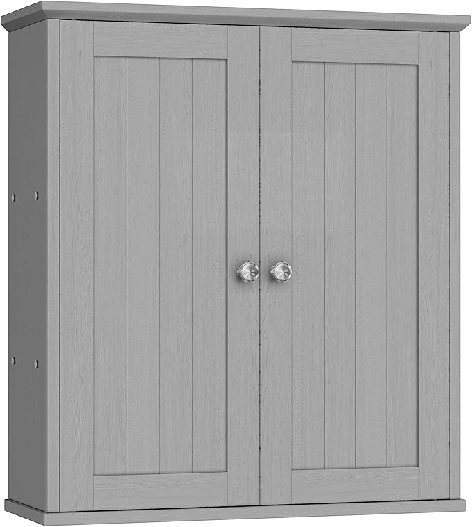 Walsunny Bathroom Medicine Cabinet Wall Mount with 2 Doors and 2 Shelves, Small Bathroom Cabinet Wooden Storage Cabinet Over Toilet Restroom Laundry Room Kitchen, Grey