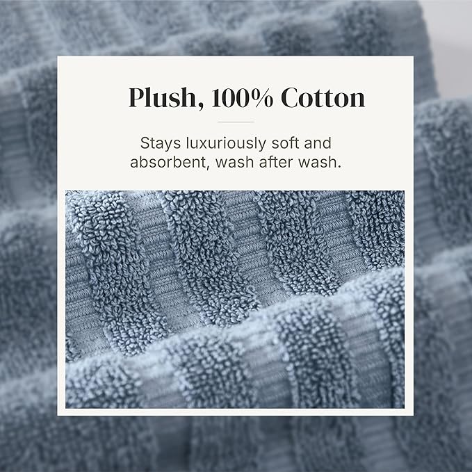 Modern Threads Natural Vine 6-Piece 100% Cotton Towel Set – Yarn Dyed Jacquard – Includes 2 Bath Towels, 2 Hand Towels, 2 Washcloths – Absorbent, Quick Dry, Soft & Durable – Blue
