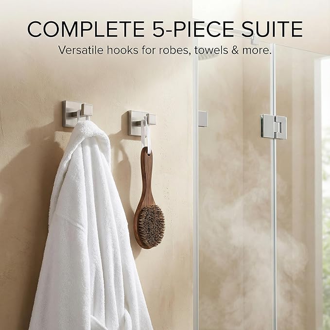 5-Piece Brushed Nickel Bathroom Hardware Set, Wall Mounted Thickened 304 Stainless Steel Towel Holder Set, Featuring 23.6" Towel Bar, Hand Towel Rack, Toilet Paper Holder, and 2 Towel Hooks