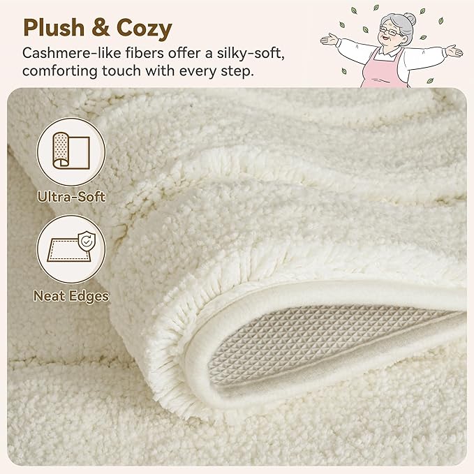 GRANNY SAYS Bathroom Rugs Non Slip, 20" x 32", Bath Rugs for Bathroom Washable, Bath Mats for Bath Floor, Microfiber Bath Mat for Tub, Absorbent Bath Rugs for Bath, Ivory