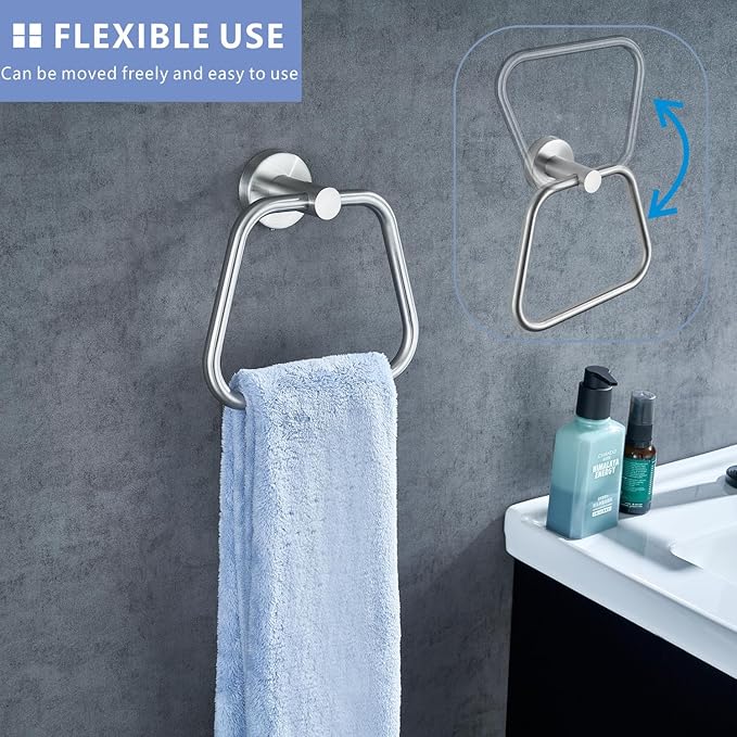 Bath Towel Ring, Bathroom Hardware Towel Holder, Chrome Towel Ring for Bathroom, Modern Trapezoid Wall Mounted Towel Hanger, 304 Stainless Steel (Brushed Nickel)