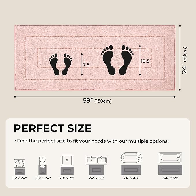 GRANNY SAYS Pink Bathroom Rugs Non Slip, 24" x 59", Large Bathroom Rugs Washable, Bath Rugs for Bath, Absorbent Bath Mats for Floor, Absorbent Shower Rug, Microfiber Bath Mat for Tub