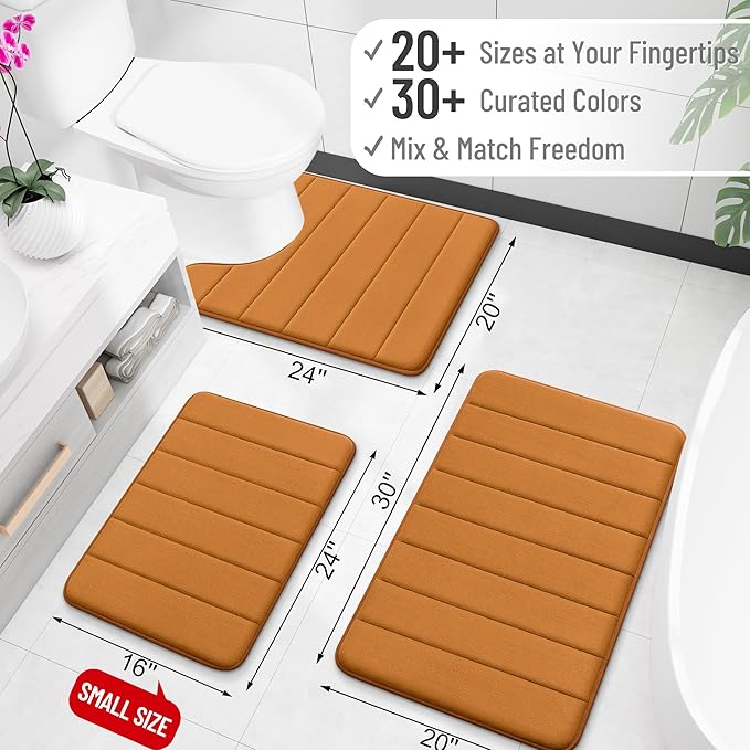 OLANLY Memory Foam Long Bathroom Rugs Runner 59x24, Super Soft Absorbent Bath Mat, Quick Dry, Machine Washable Shower Floor Rugs, Bathmat Carpet, Bathroom Home Decor Accessories, Ochre