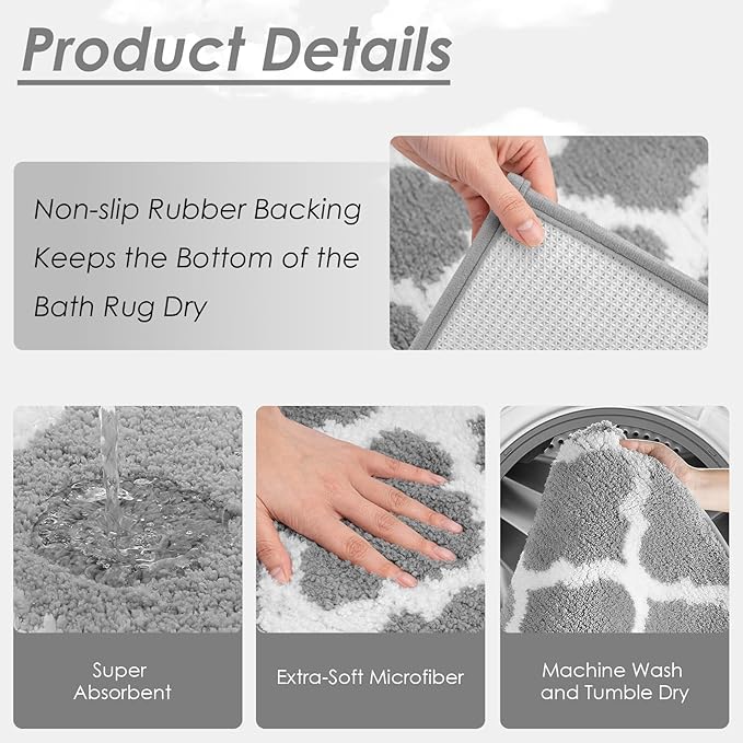 Britimes Grey Geometric Bathroom Sets with Shower Curtain and Rugs, Minimalist Ombre Modern Vintage Waterproof Shower Curtain Liner and Soft Non Slip Bath Mat for Bathroom Decor and Accessories Hooks