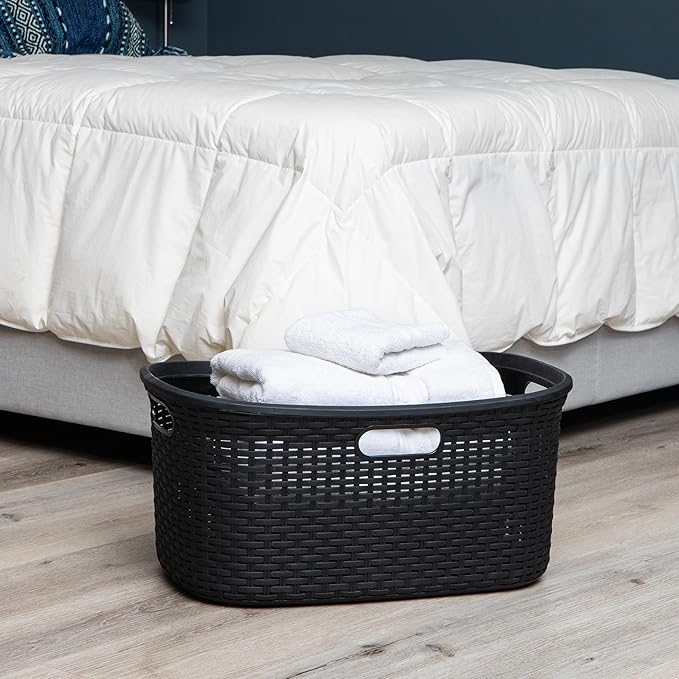 Mind Reader 40L Laundry Basket, Clothes Hamper, Premium Wicker Design, Plastic, Set of 2, Black