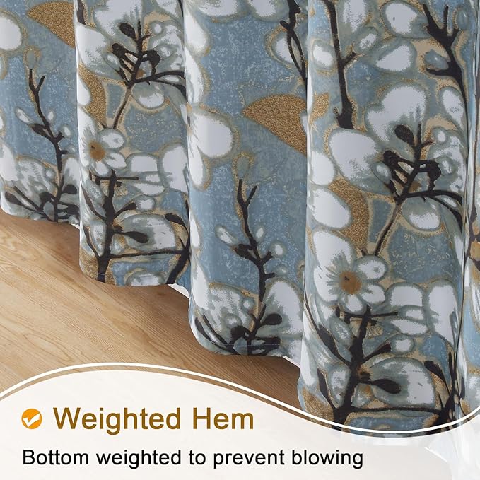 Long Stall Fabric Shower Curtain, 54 Inch Blue Floral Shower Curtains, Brown White Flower Plant Shower Curtains for Bathroom, Waterproof Small Bathroom Curtains, 54" W x 78" H