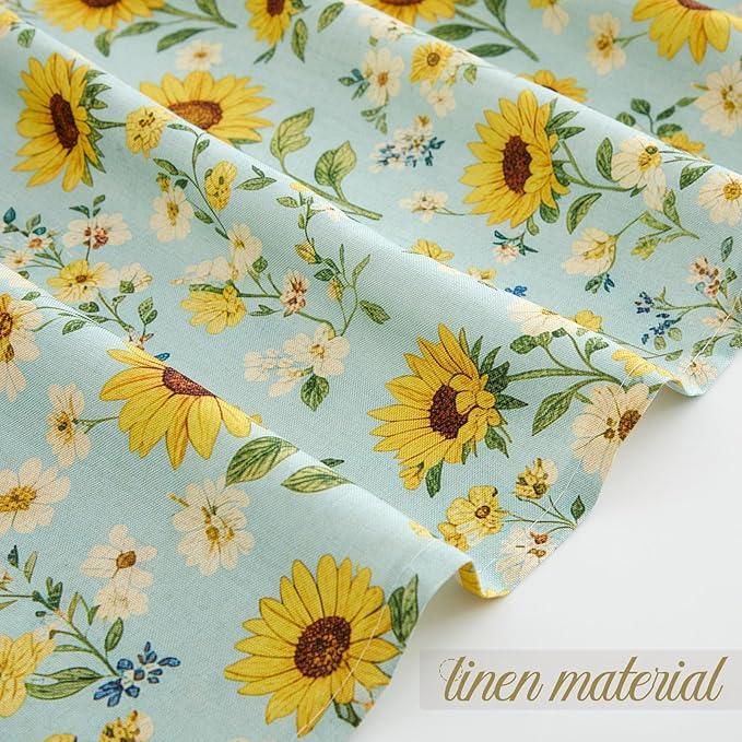 Boao Floral Shower Curtain Linen Farmhouse Cottagecore Spring Shower Curtain Boho Rustic Wildflowers Water Repellent for Bathroom Farmhouse 72" W x 72" L(Sunflower)