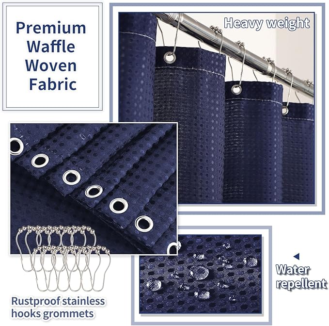 XLHOMO Bathroom Set with Shower Curtain and Rugs- 25PC Blue Bathroom Accessory Set, Navy Blue Shower Curtain Set, Toilet Brush, Trash Can, Qtip Holder & Soap Dispenser