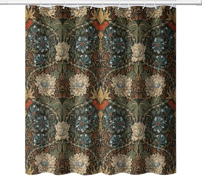 Retro Flower Shower Curtains William Morris Vintage Country Boho Flower Art Print Shower Curtains 72""×72"" Inch, Style-1