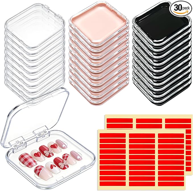 30pcs Press On Nail Packaging Box，Press On Nail Storage Box Set With 60pcs Of Double-Sided Adhesive Tape，Suitable For Nail Storage And Nail Art Display (Color mixing)