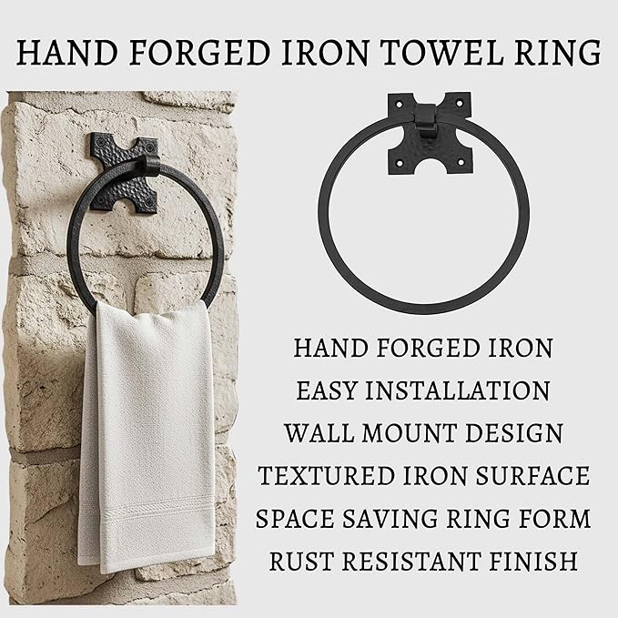 Mystic Colonial Cast Iron Towel Bar Rustic Wall Mounted Metal Rack for Bathroom, Kitchen, or Entryway � Black Heavy-Duty Towel Holder (6.25"", Rustic Iron Wall Mounting)