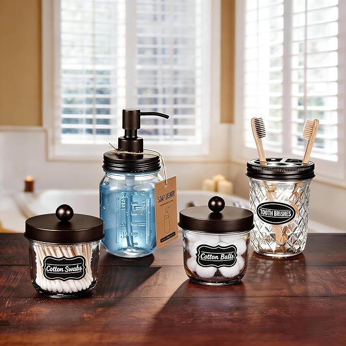Amolliar Mason Jar Liquid Soap Dispenser Lid, Rust Proof Stainless Steel, Cute Farmhouse Decor for Kitchen, Bathroom, Bath, Refill Liquid Soap Pump for Hand Soap, Dish Soap, Lotion Soap,Bronze 2 Pack