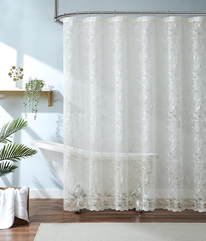 Warm Home Designs Ivory Lace Clear Shower Curtain With Rustic Leaf Pattern - 72 x 84 Inch Extra Long Creates Beautiful and Elegant Decor - GR Ivory 84"