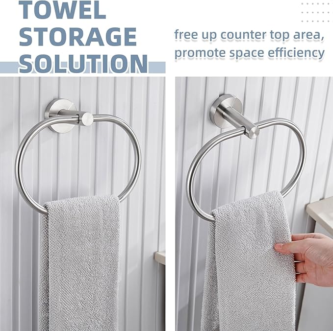 APLusee Oval Towel Ring Brushed Nickel, 304 Stainless Steel Towel Holder for Bathroom Kitchen, Wall Mounted