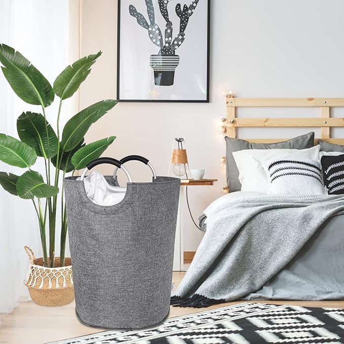 Huge Laundry Basket Collapsible with Durable Handles, Extra Large Tall Laundry Hamper Bag, Big Heavy Duty Dirty Clothes Hampers, Sturdy, Foldable, Two-Layer, Grey 160L