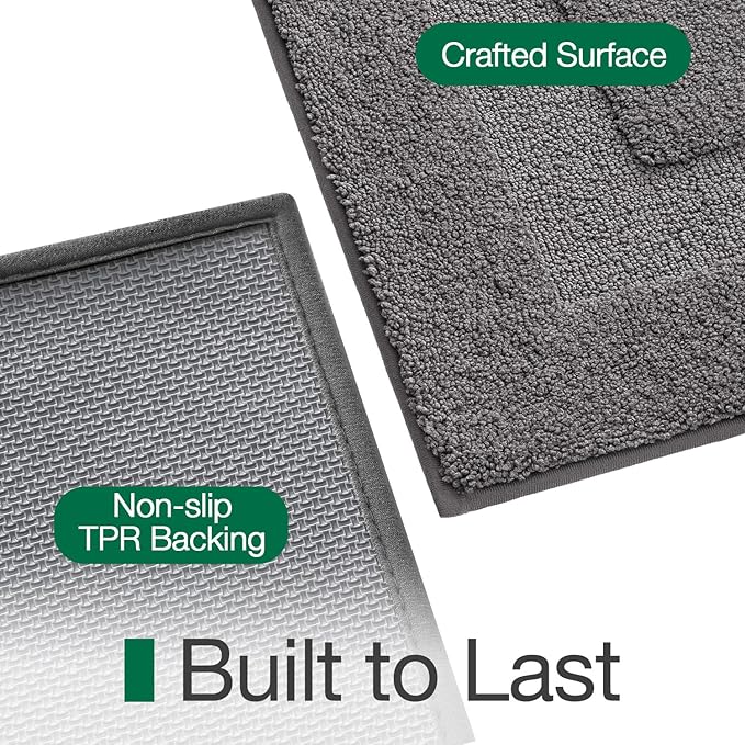 LUMI Large Ultra Soft Bathroom Rugs Non Slip with Rubber Backing, Absorbent Washable Bath Mat Quick Dry, Upgraded Premium Microfiber Plush Carpet for Bathtub and Shower Floor, Dark Grey, 24x43