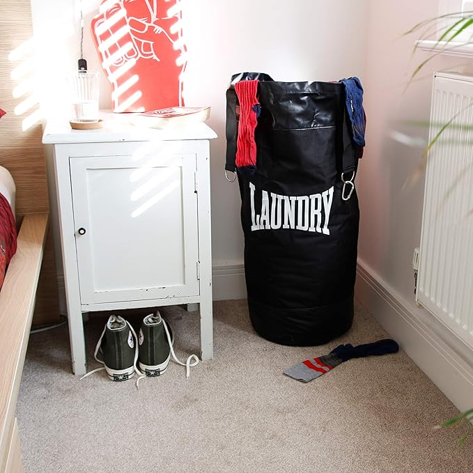 Suck UK Boxing Laundry Bag - Punch Bag Shaped Laundry Basket - Teenage Boys Washing Basket - University Room Student Essentials - Hanging Hamper - Clothes Storage - Funny Boxing Gifts For Men - 70 L