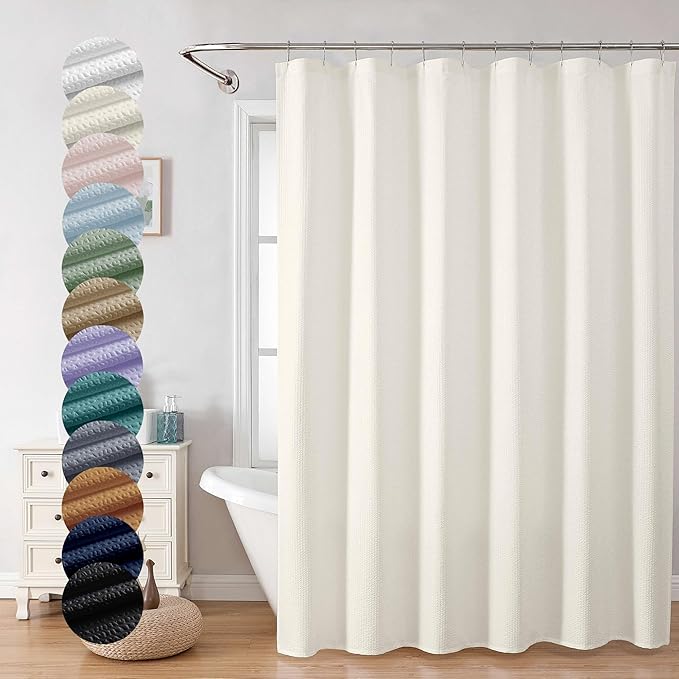 OVZME Berry Cream Shower Curtain, Embossed Textured Fabric Shower Curtain for Bathroom - Soft Cloth & Hotel Spa Luxury, Water Repellent, Machine Washable Shower Curtain, 72X72, Cream