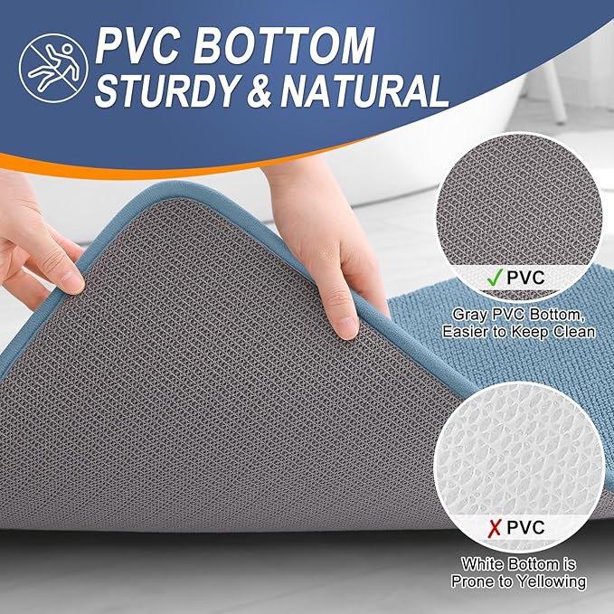 OLANLY Thick Memory Foam Bath Mats Rugs 40x24, Extra Soft Absorbent Bathroom Rug, Quick Dry Bath Mat, Non-Slip, Machine Washable Carpet for Bathroom, Tub and Shower, Home Decor Accessories, Airy Blue