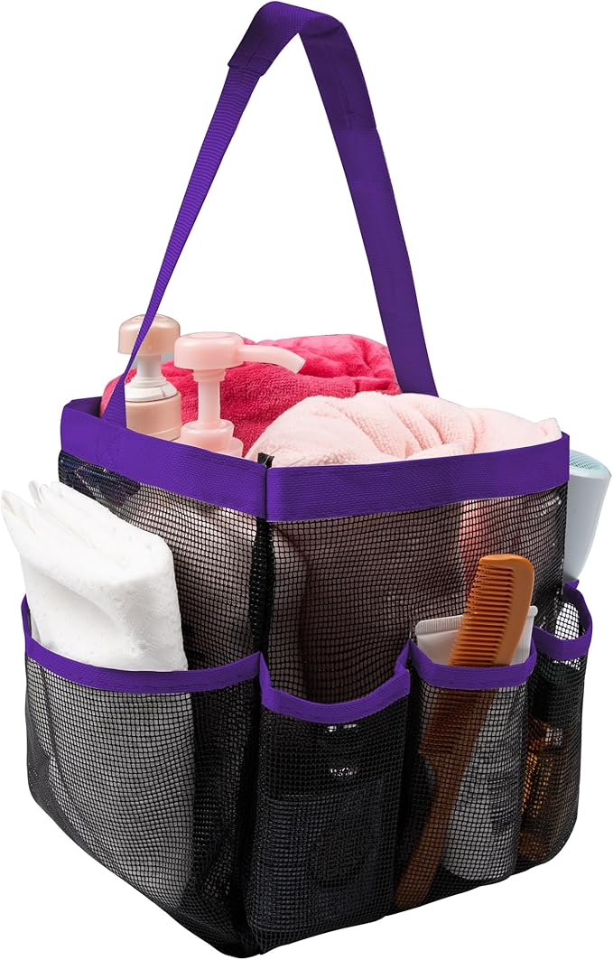 Mesh Shower Caddy Bathroom Portable College Dorm Essentials for Girls Guys Shower Tote Beach Camp Travel Hanging Toiletry Bag Purple
