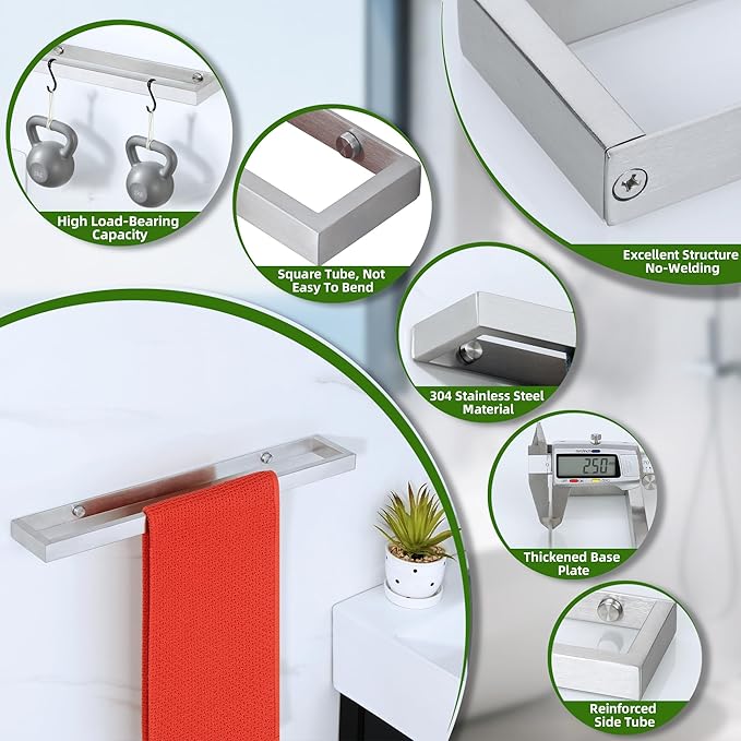 Alise 16 Inch Towel Bar,Towel Holder for Bathroom,Towel Racks for Lavatory,SUS304 Stainless Steel Hand Towel Hanger,Wall Mount Towel Rail,Brushed Finish
