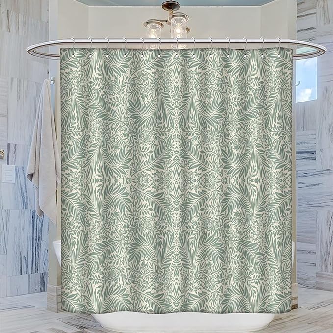 Vintage Botanical Shower Curtain William Morris Designs Green Jungle Fruit Print Shower Curtain Set Polyester Interior Waterproof Shower Curtain with 12 Hooks 72x72 Inches(183x183cm)