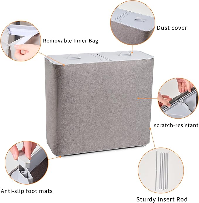 150L laundry hamper with lid, Large-sized Laundry Baskets, Portable 2 Dividers Dirty Clothes Basket with Handles, for Bedroom Laundry Room Closet Bathroom College, Grey