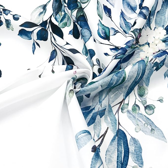 Gibelle Blue Eucalyptus Shower Curtain, Watercolor Plant Leaves with Floral Bathroom Shower Curtain Set, 72x72