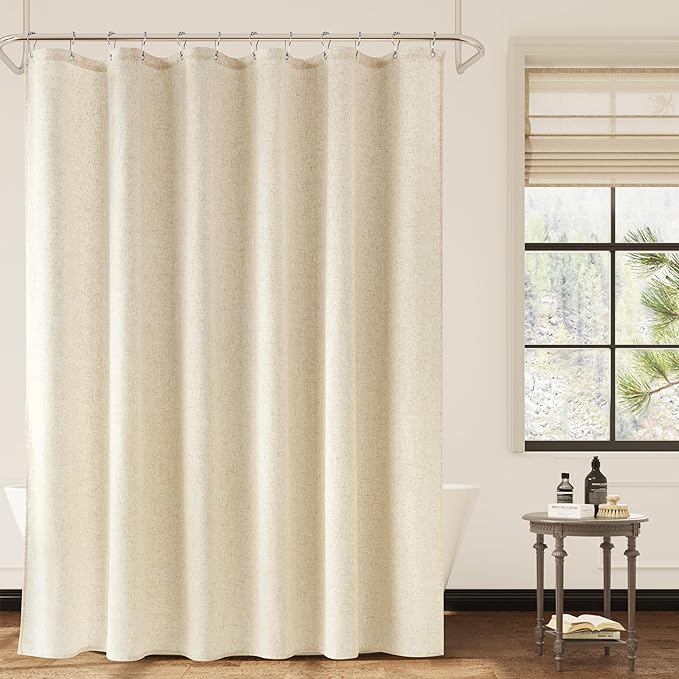 Naturoom Long Shower Curtain, 78 Inch Beige Linen Hotel Luxury Country Boho Farmhouse Shower Curtains for Bathroom Weighted Fabric Hotel Luxury Bath Curtain Set with Hooks, 72x78，Cream Beige