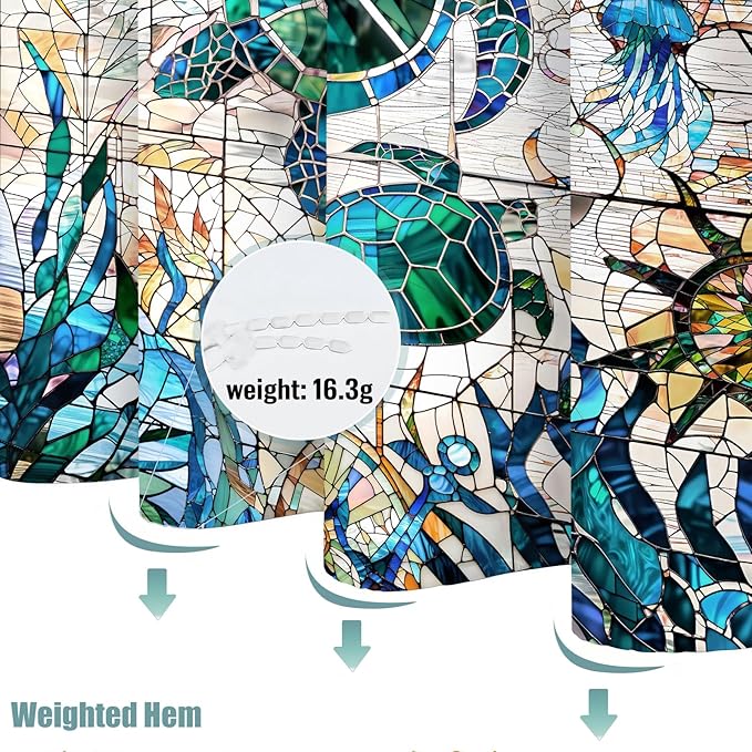 Accnicc Nautical Sea Turtle Shower Curtain Teal Blue Stained Glass Ocean Theme Coastal Shower Curtains for Bathroom Large Vintage Map Beach Waterproof Fabric Bath Curtain Decor 72x78 Inches