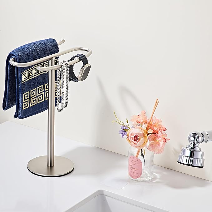 Brushed Nickel Hand Towel Holder Stand,13 Inch Free-Standing Towel Rack, SUS304 Stainless Steel Towel Bar Rack Stand, Tower Bar for Bathroom Kitchen Vanity Countertop?€?