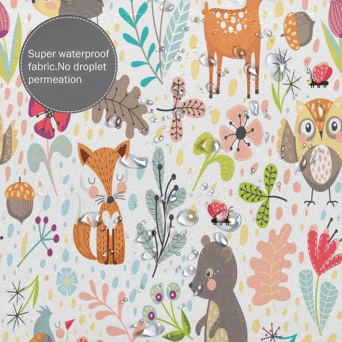 Kids Baby Woodland Shower Curtain Animals Cartoon Girls Children's Cute Cartoon Funny Colorful Weeds Plants Fox Waterproof Fabric Bathroom Decor 72x84 Inches(183x214cm), Style-13