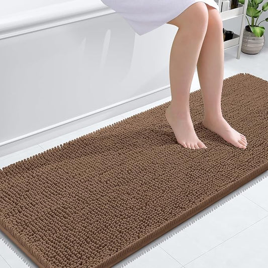 OLANLY Bathroom Rugs 59x24, Extra Soft Absorbent Chenille Bath Rugs, Rubber Backing Quick Dry, Machine Washable Bath Mats for Bathroom Floor, Tub and Shower, Home Decor Accessories, Mocha