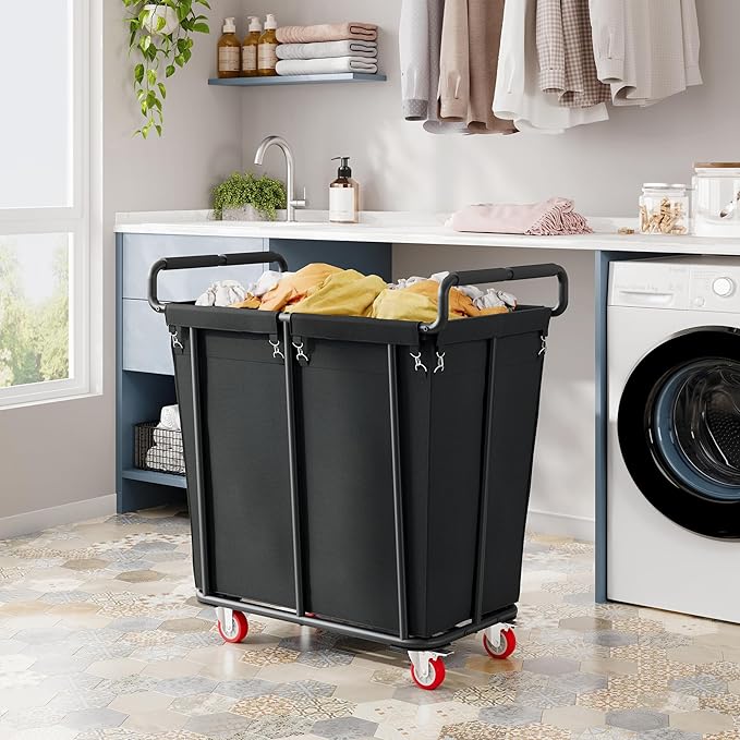 Gewudraw Large Laundry Hamper with Wheels, 360L Rolling Big Laundry Basket for Clothes Storage, Heavy Duty Extra Large Rolling Laundry Cart with Handle, Steel Frame, Waterproof Liner,95.1 Gallons.