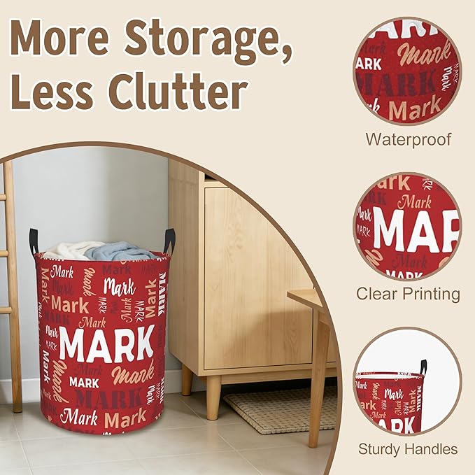 Custom Name Laundry Basket, Personalized Collapsible Laundry Hamper with Name for Bathroom Bedrooms, Customized Dirty Clothes Hamper Storage Basket Gifts for Kids Boys Girls Baby Men Women
