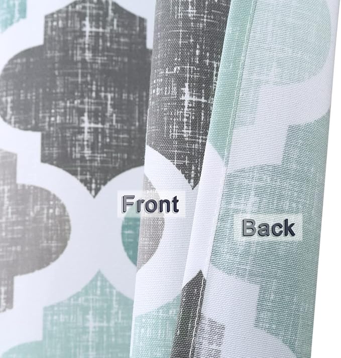 CAROMIO Fabric Shower Curtain 84 Inch Long, Geometric Quatrefoil Pattern Poly-Cotton Farmhouse Shower Curtain Extra Long, Aqua/Mint/Grey, 72x84 Inches