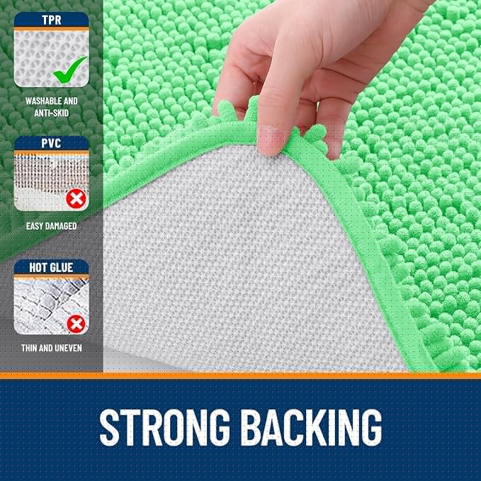 OLANLY Bathroom Rugs 24x16, Extra Soft Absorbent Chenille Bath Rugs, Rubber Backing Quick Dry, Machine Washable Bath Mats for Bathroom Floor, Tub and Shower, Home Decor Accessories, Mint Green