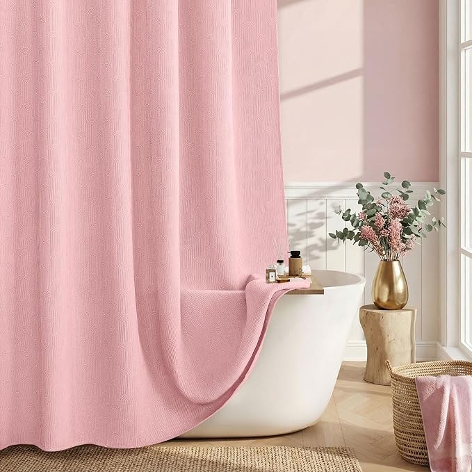 Light Pink Shower Curtain Boho Cotton Texture Mid Century Minimalist Arch Shower Curtain for Bathroom,72" W X 72" L