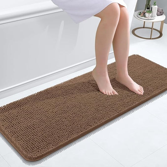 OLANLY Bathroom Rugs 47x17, Extra Soft Absorbent Chenille Bath Rugs, Rubber Backing Quick Dry, Machine Washable Bath Mats for Bathroom Floor, Tub and Shower, Home Decor Accessories, Mocha