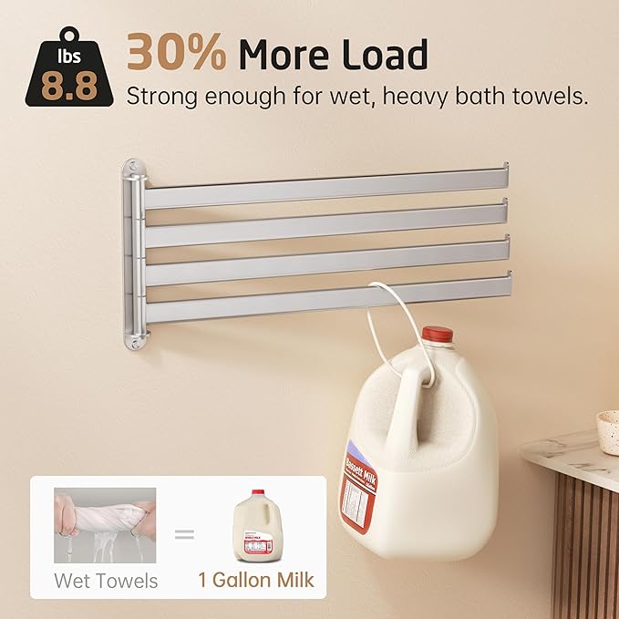 KES Swivel Towel Racks for Bathroom, 19.5" Swing Out Towel Rack for Bathroom Wall 4-Arm, Swinging Towel Bar 18/8 Stainless Steel Space Saving Wall Mounted Brushed Finish, A2104S4L50-2