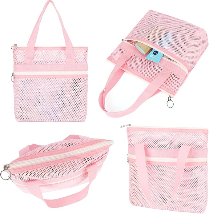 Fammart Mesh Shower Caddy Portable with Zipper & 2 Pockets - Quick Dry Shower Caddy Hanging for Travel Gym Camp Beach - Organizer Bag Bathroom Essentials for College Dorm
