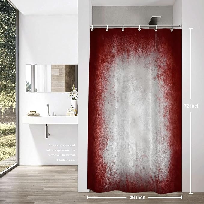 Shrahala Grey Abstract Tie Dye Decorative Shower Curtain, Dark Red Modern Abstract Art Maroon Bathroom Decor Polyester Fiber Waterproof with Plastic Rings for Shower Stall Bathtubs 72 x 36 in