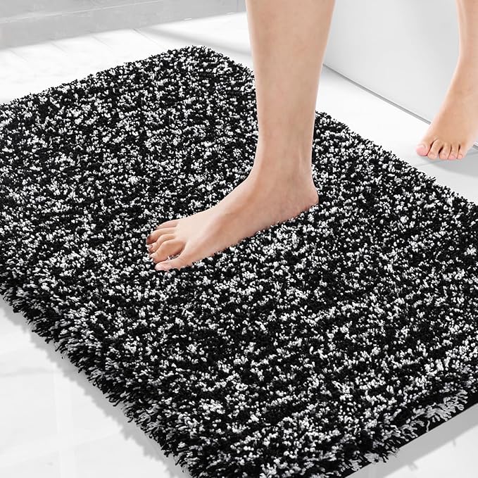 Yimobra Bath Rugs for Bathroom 32x20, Ultra Soft and Water Absorbent Bath Mats, Non Slip Plush Shower Rugs, Microfiber Thick Matts for Bathroom Floor/Tub, Machine Washable, 32"x 20", Black and White