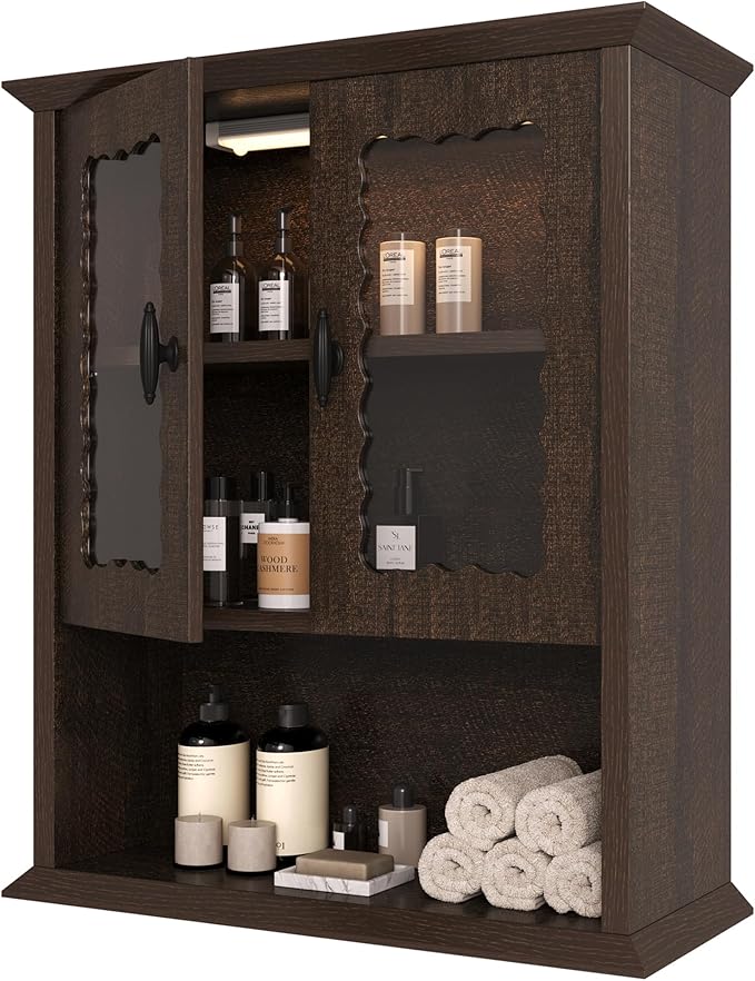 CJL Bathroom Wall Cabinet with Motion Sensor Led Light, Over The Toilet Storage Cabinet, 18.9'' x 23.6'' Medicine Cabinet of Mid-Century Modern Design with Acrylic Door, Brown
